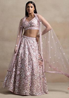 Pink Embroidered Net Lehenga Set