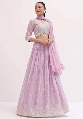 Pink Embroidered Georgette Lehenga Set