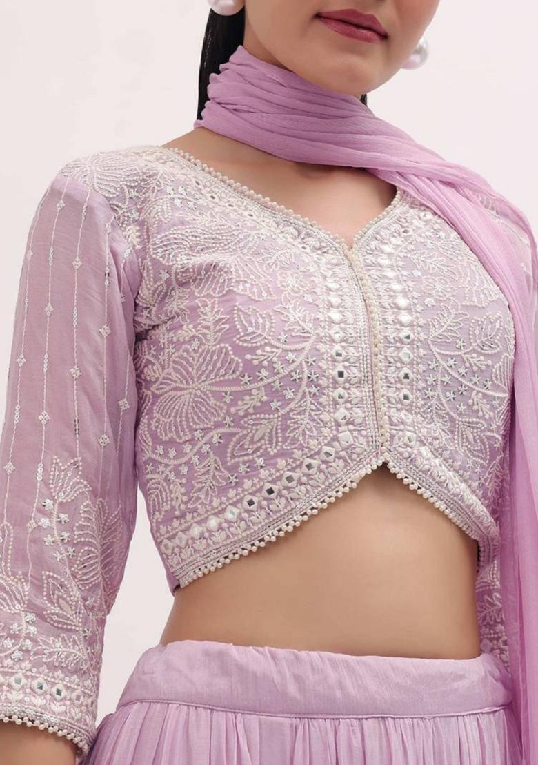 Pink Embroidered Georgette Lehenga Set