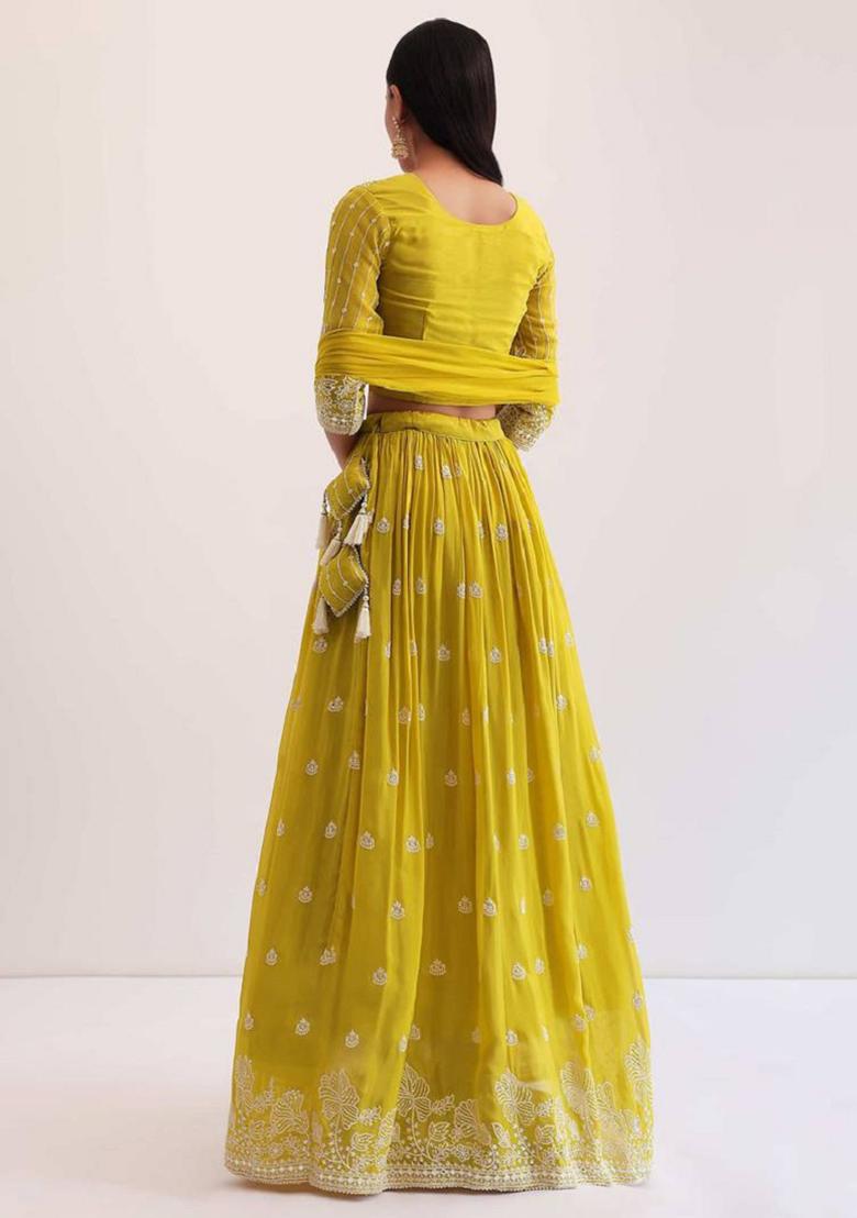 Yellow Embroidered Georgette Lehenga Set