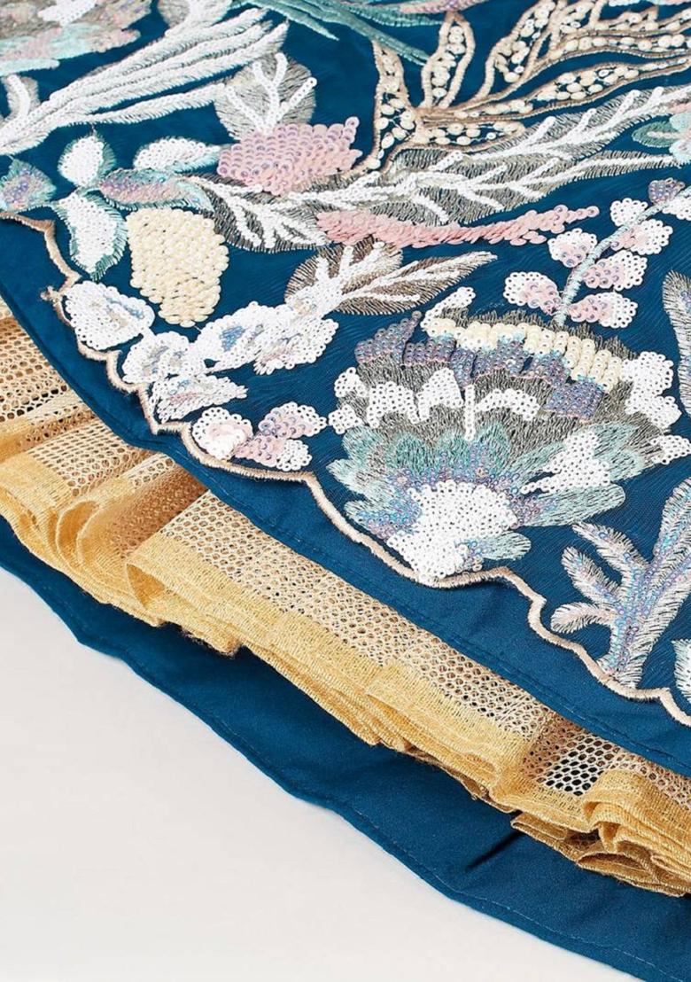 Blue Embroidered Net Lehenga Set