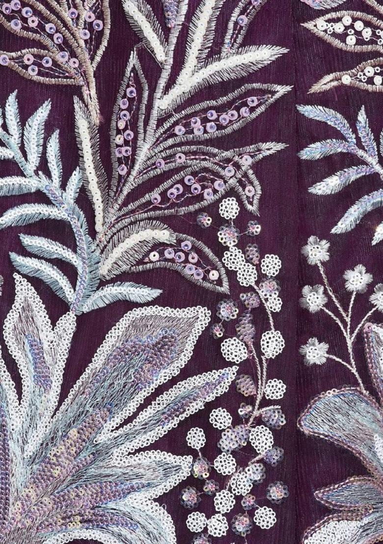 Purple Embroidered Net Lehenga Set