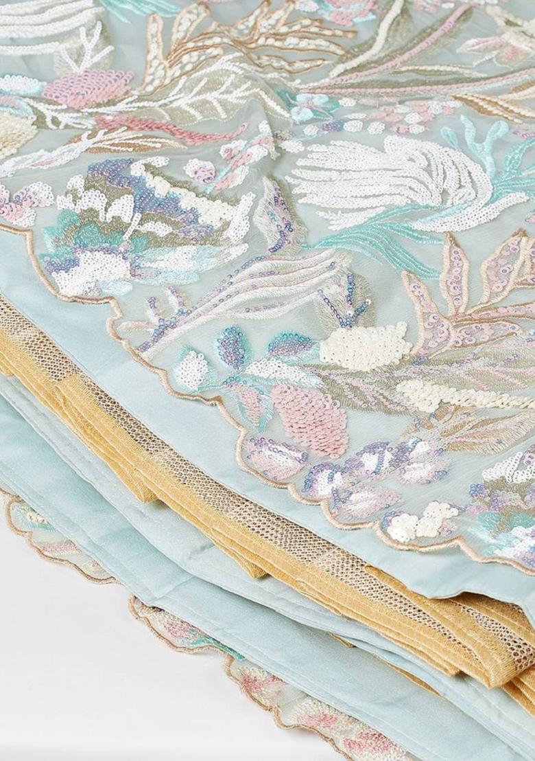 Sea Green Embroidered Net Lehenga Set