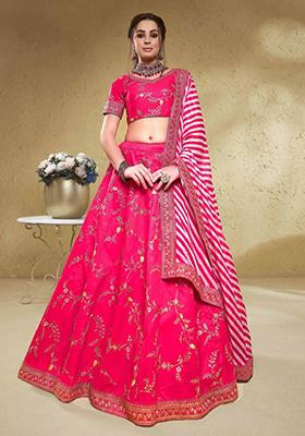 Pink Embroidered Art Silk Lehenga Set