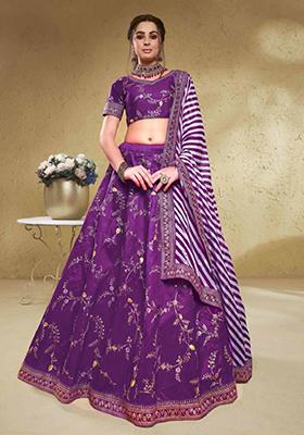 Purple Embroidered Art Silk Lehenga Set