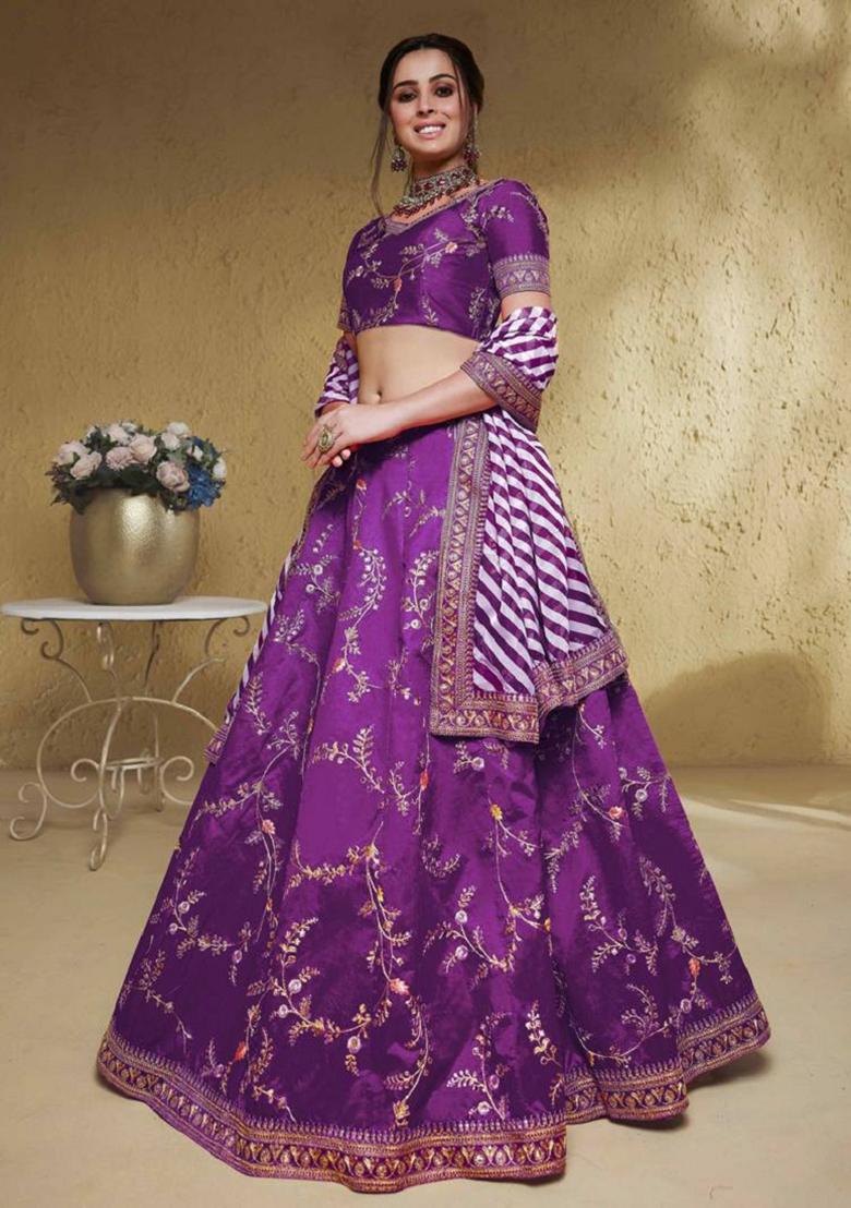 Purple Embroidered Art Silk Lehenga Set