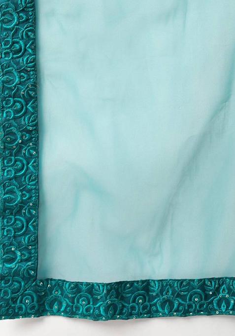 Teal Green Embroidered Net Lehenga Set