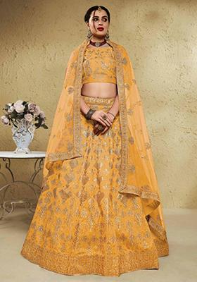 Yellow Embroidered Silk Lehenga Set