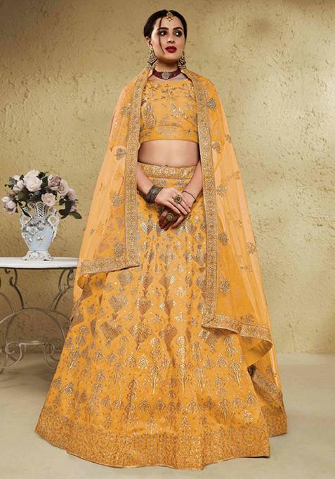 Yellow Embroidered Silk Lehenga Set