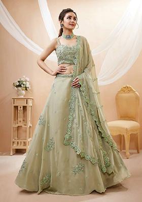 Pista Green Embroidered Georgette Lehenga Set