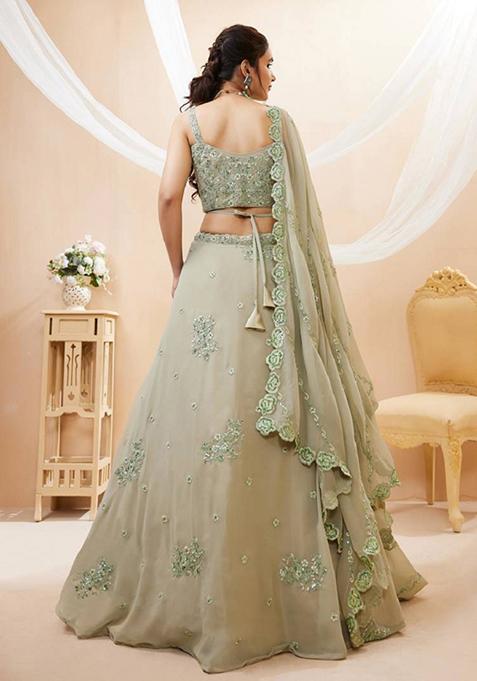 Pista Green Embroidered Georgette Lehenga Set