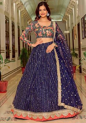 Blue Embroidered Net Lehenga Set