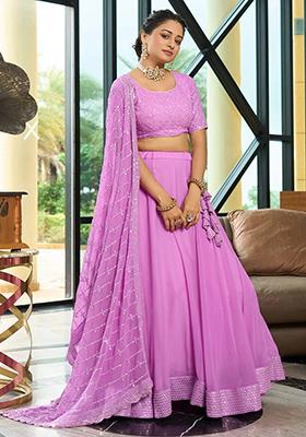 Lavender Embroidered Georgette Lehenga Set