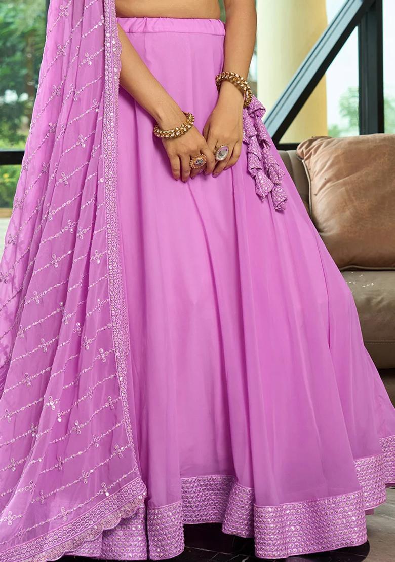 Lavender Embroidered Georgette Lehenga Set