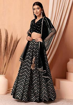 Black Embroidered Georgette Lehenga Set