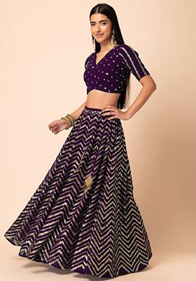 Purple Embroidered Georgette Lehenga Set