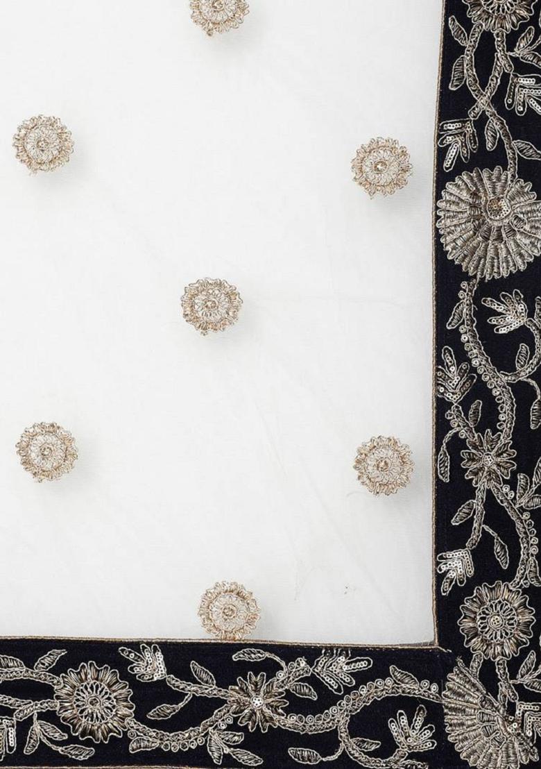 Navy Blue Embroidered Net Lehenga Set