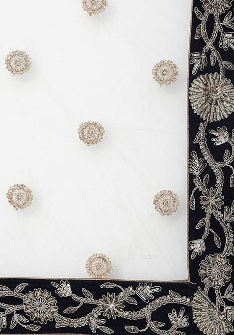 Navy Blue Embroidered Net Lehenga Set