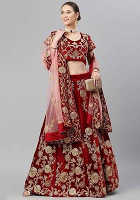 Maroon Embroidered Net Lehenga Set
