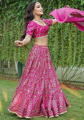 Pink Embroidered Silk Lehenga Set