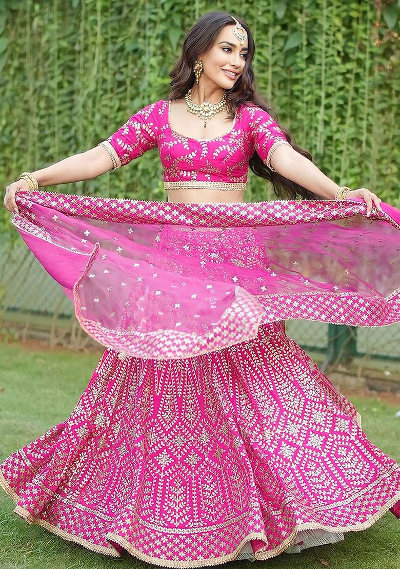 Pink Embroidered Silk Lehenga Set