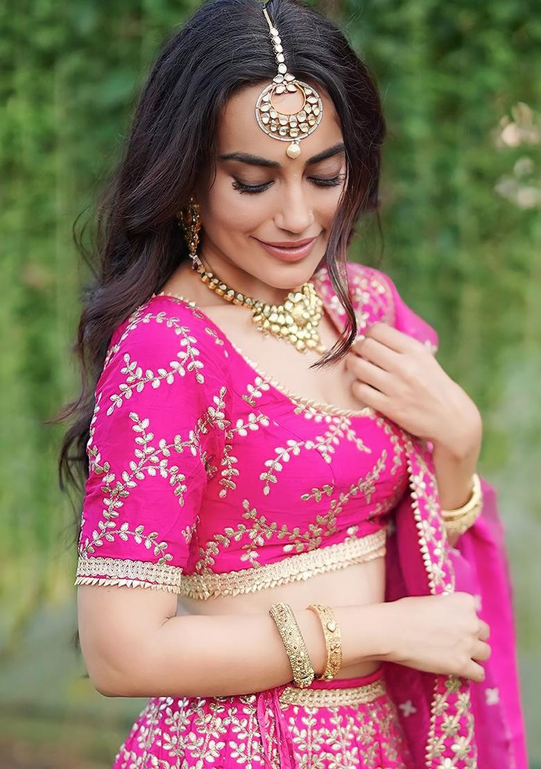Pink Embroidered Silk Lehenga Set