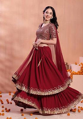 Maroon Embroidered Georgette Lehenga Set
