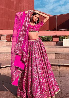 Pink Embroidered Silk Lehenga Set