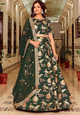 Green Embroidered Art Silk Lehenga Set