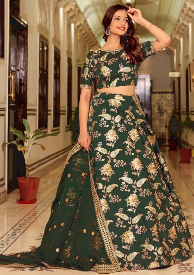 Green Embroidered Art Silk Lehenga Set