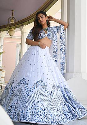 White Embroidered Net Lehenga Set