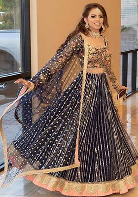 Blue Embroidered Net Lehenga Set