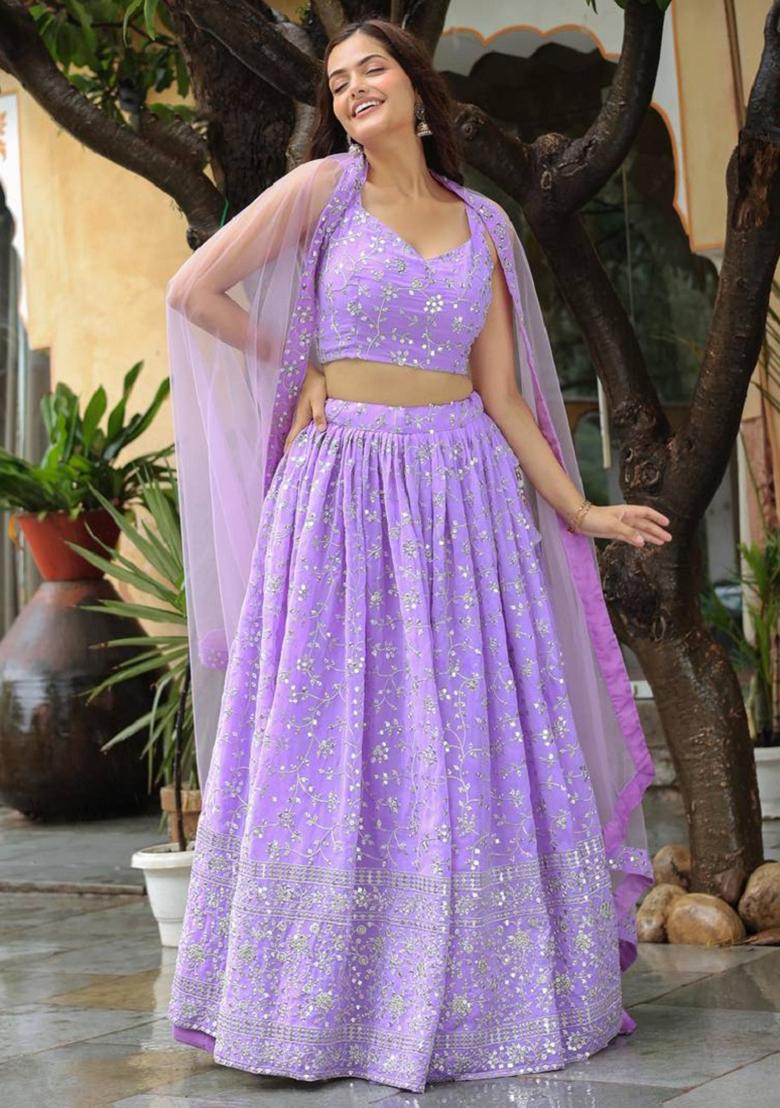 Lavender Embroidered Georgette Lehenga Set