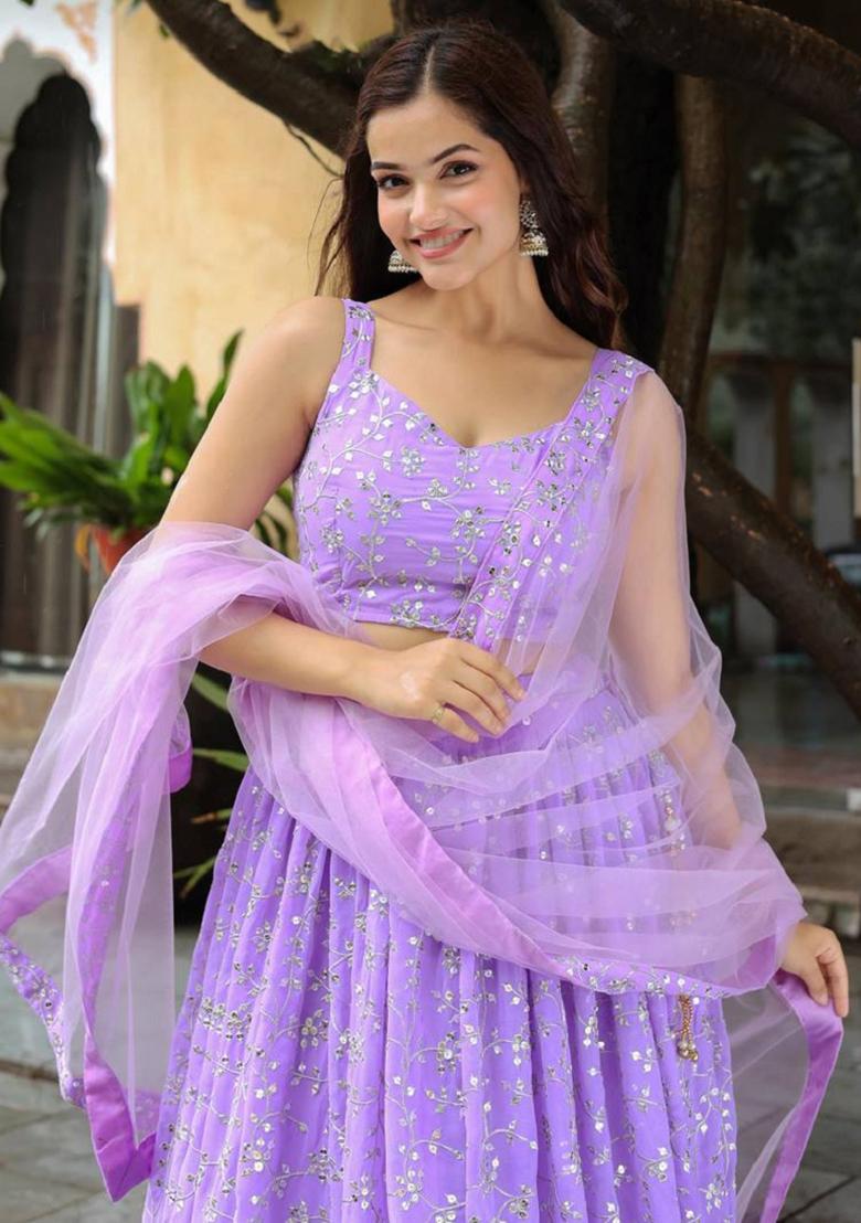 Lavender Embroidered Georgette Lehenga Set