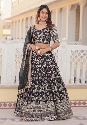 Black Sequin Embroidered Viscose Lehenga Set