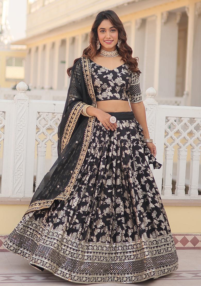 Black Sequin Embroidered Viscose Lehenga Set