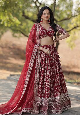 Maroon Sequin Embroidered Viscose Lehenga Set