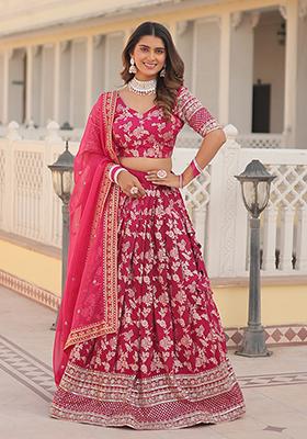Pink Sequin Embroidered Viscose Lehenga Set