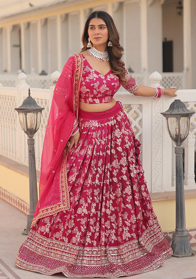 Pink Sequin Embroidered Viscose Lehenga Set