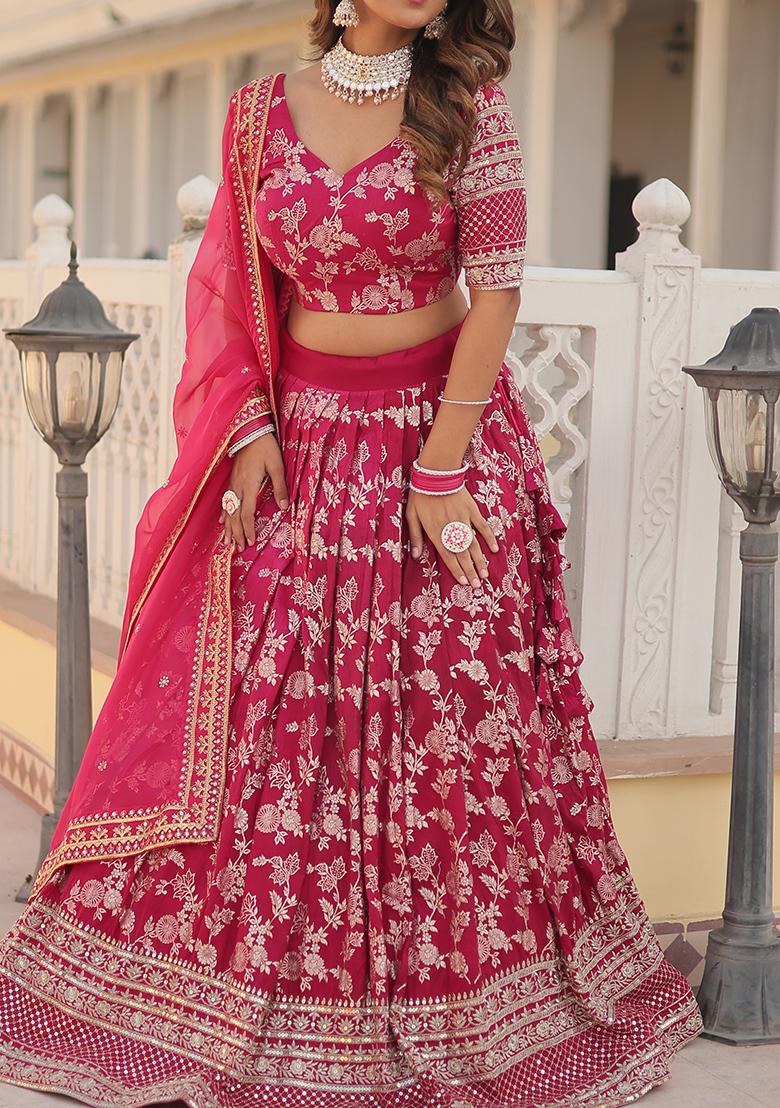 Pink Sequin Embroidered Viscose Lehenga Set