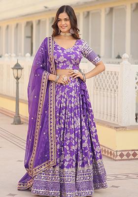 Purple Sequin Embroidered Viscose Lehenga Set
