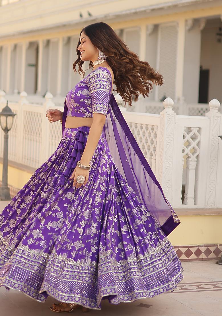 Purple Sequin Embroidered Viscose Lehenga Set