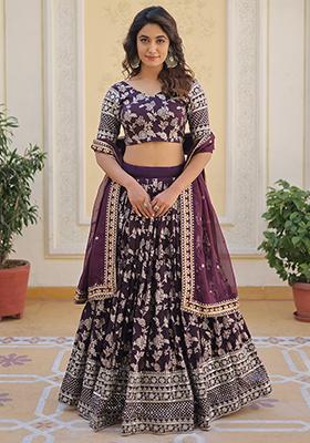 Wine Sequin Embroidered Viscose Lehenga Set