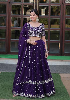 Purple Sequin Embroidered Viscose Lehenga Set