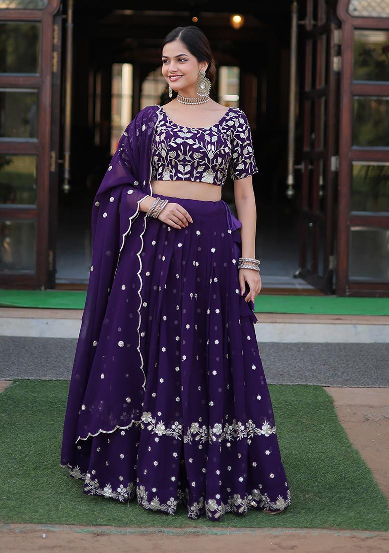 Purple Sequin Embroidered Viscose Lehenga Set