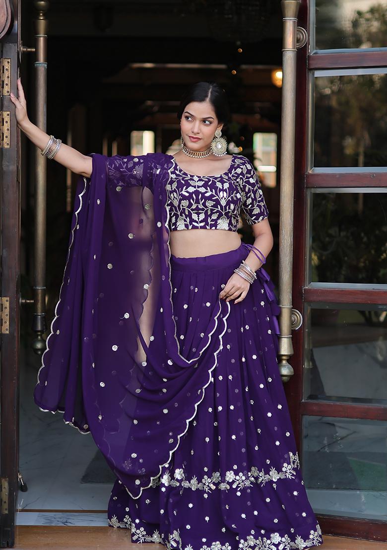 Purple Sequin Embroidered Viscose Lehenga Set