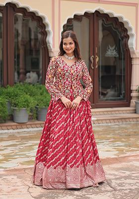 Red Sequin Embroidered Viscose Lehenga Set