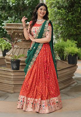Orange Meenakari Work Silk Lehenga Set