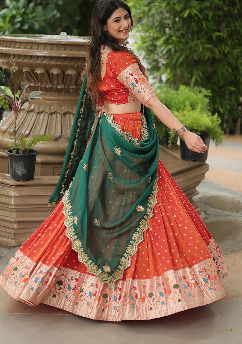 Orange Meenakari Work Silk Lehenga Set