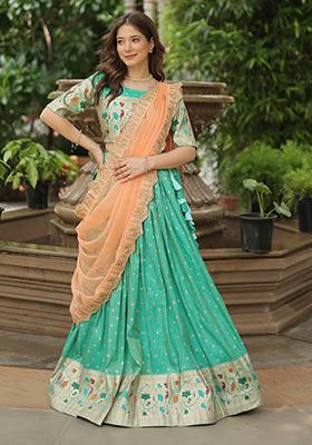 Pista Green Meenakari Work Silk Lehenga Set